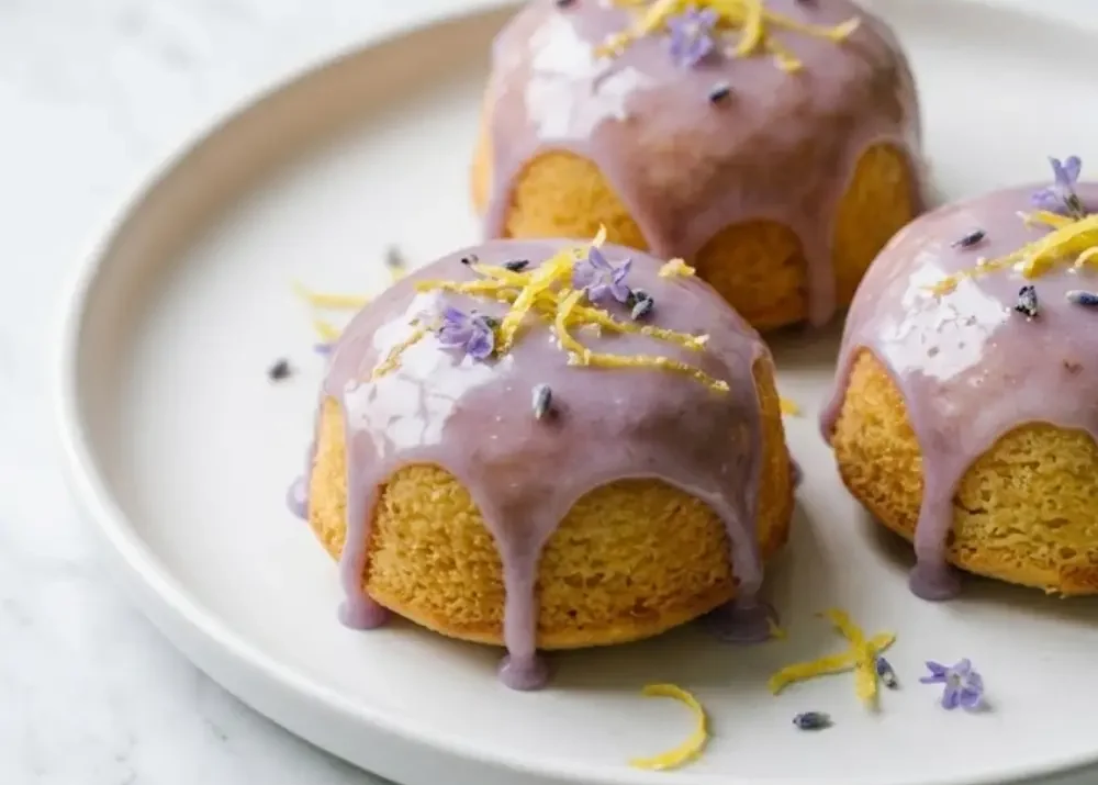 Elegante Mini-Zitronenkuchen mit Lavendel-Glasur: Ein Hauch von Luxus