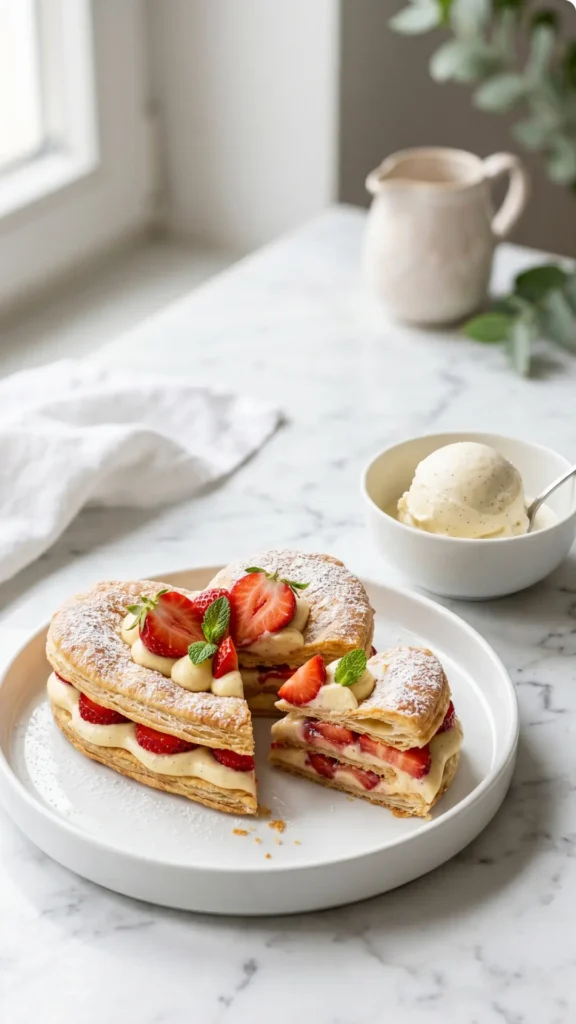 Blätterteigherzchen mit Erdbeeren Das einfachste Blitz-Dessert für besondere Anlässe