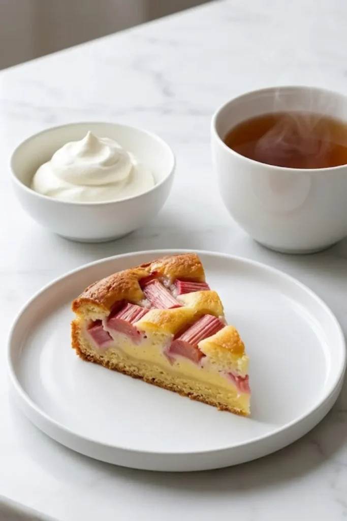 Rhabarberkuchen mit Pudding und Streuseln