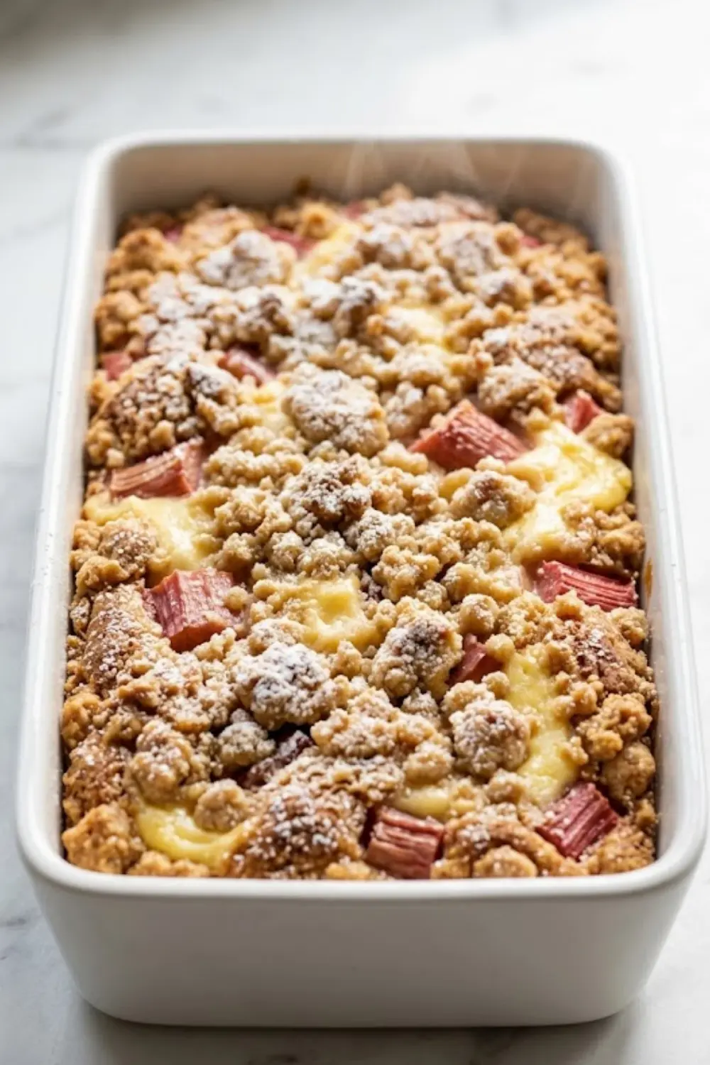Rhabarberkuchen mit Pudding und Streuseln
