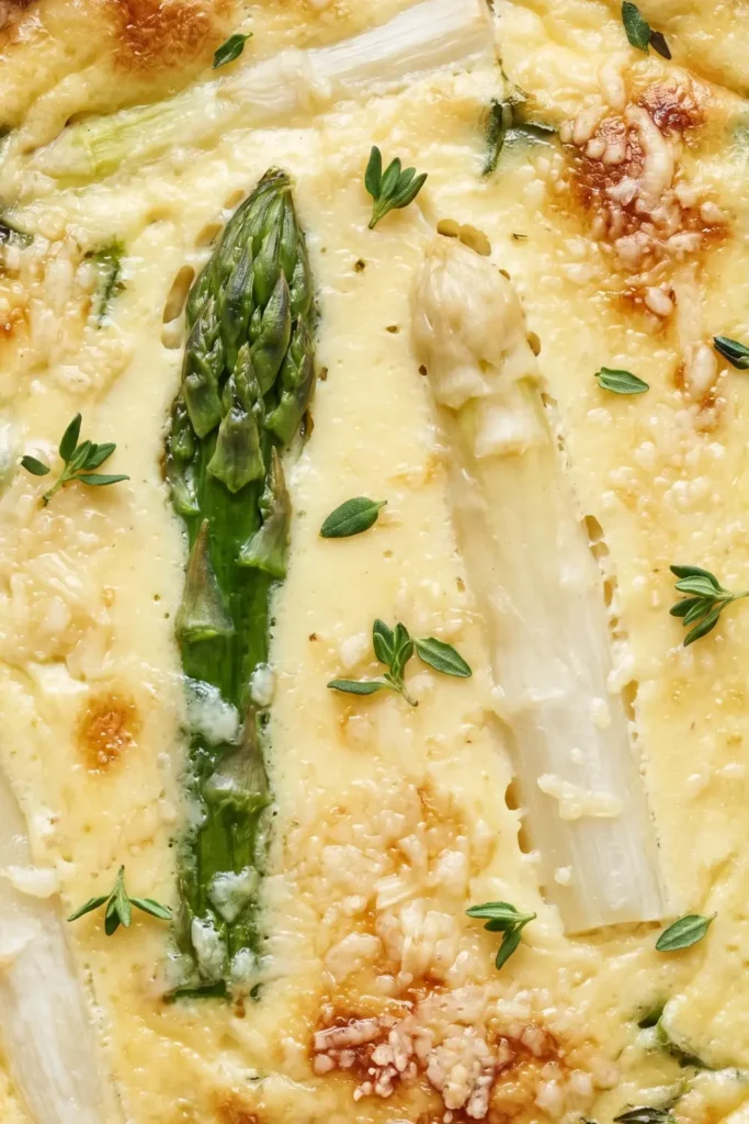 Spargelquiche mit weißem und grünem Spargel