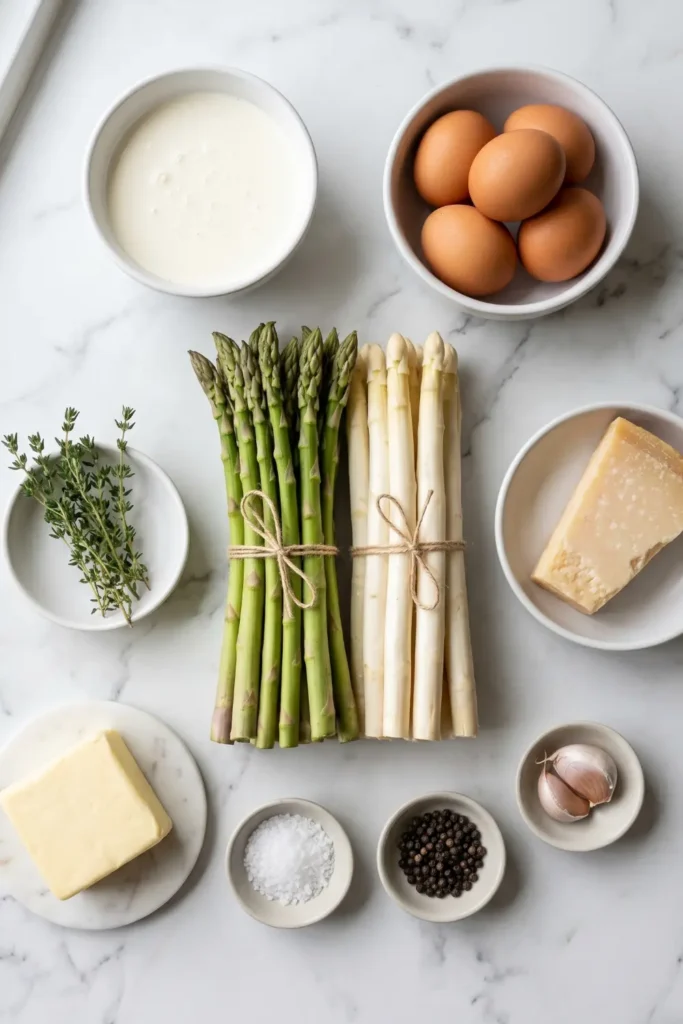 Spargelquiche mit weißem und grünem Spargel