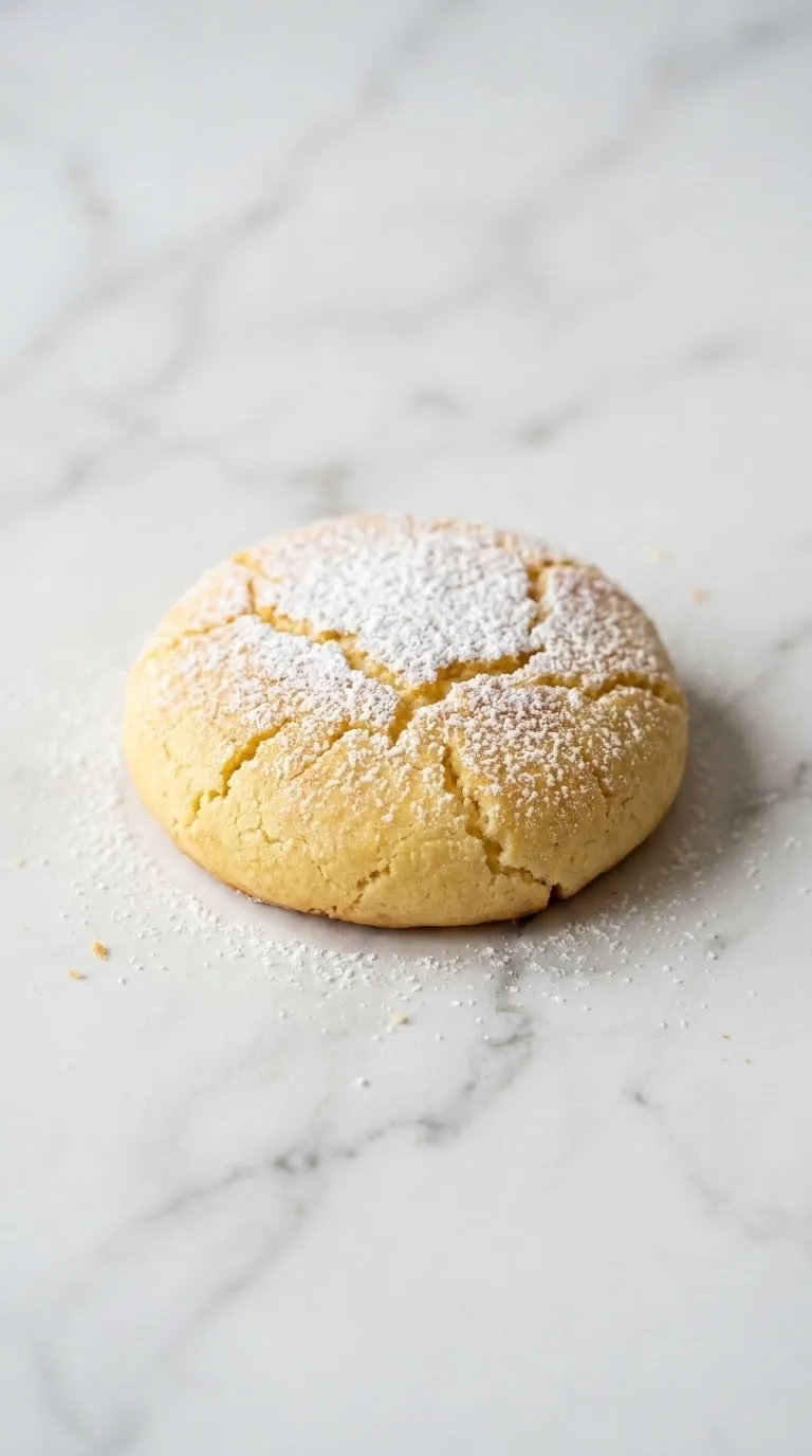 Süße Quarktaler frisch gebacken — Goldgelbe kleine Quark-Gebäckstücke mit feiner Puderzuckerschicht.