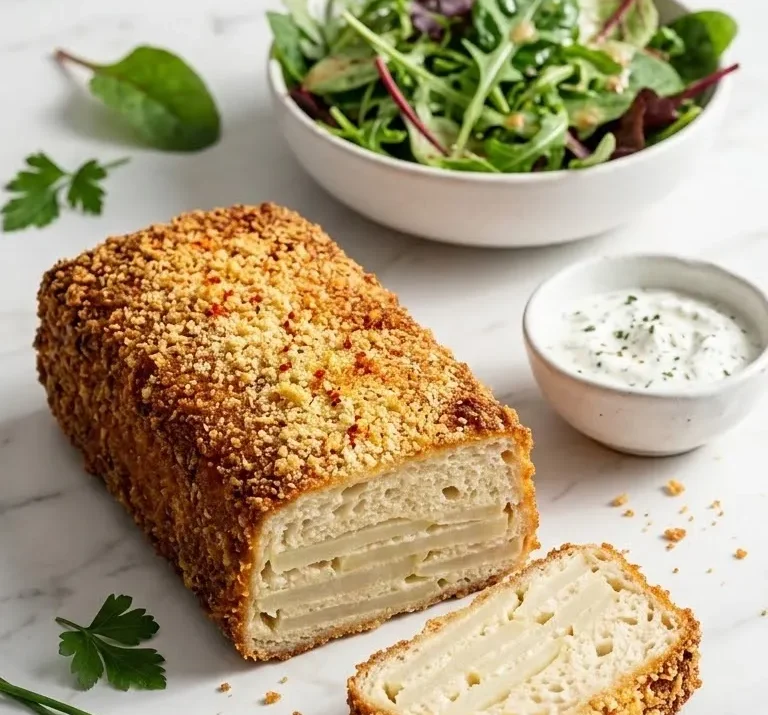 Knusprige Kohlrabi-Schnitzel aus dem Ofen mit Kräuterquark