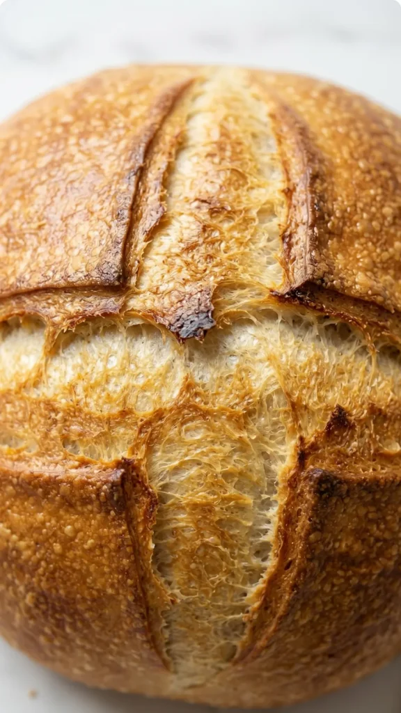 Nahaufnahme von Brot aus der Heißluftfritteuse — Detailansicht der krossen Kruste mit den eingeschnittenen Backlinien.