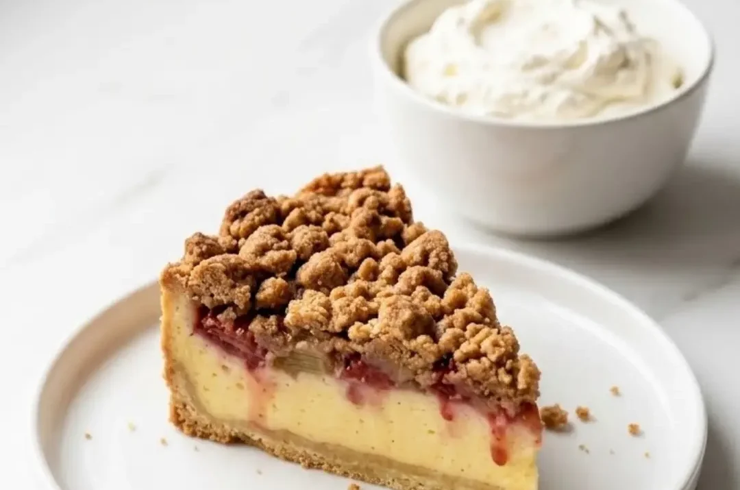 Saftiger Erdbeer-Rhabarber-Streuselkuchen mit Vanillepudding