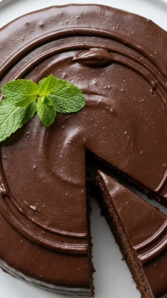 Nahaufnahme von Keto Schokokuchen — Feine Textur der glänzenden Schokoladenglasur im Detail.