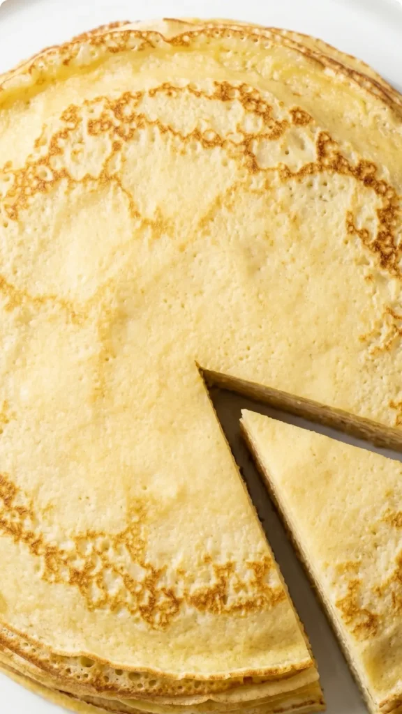 Nahaufnahme von Eierkuchen — Detailansicht der zarten, goldgelb gebackenen Pfannkuchen-Oberfläche mit feinen Röststrukturen.