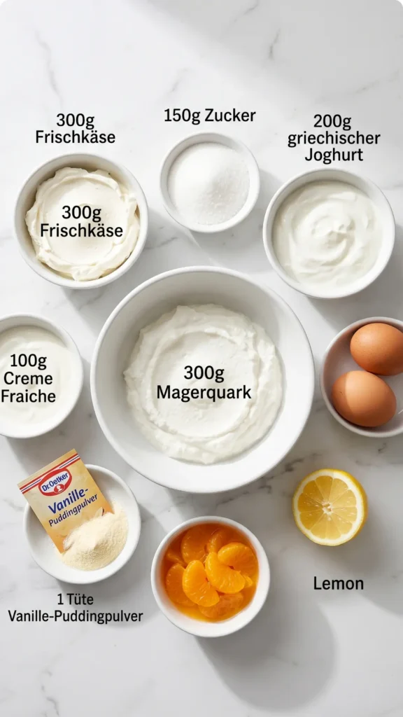 Quark-Käsekuchen mit Mandarinen ohne Boden – Cremig & Schnell