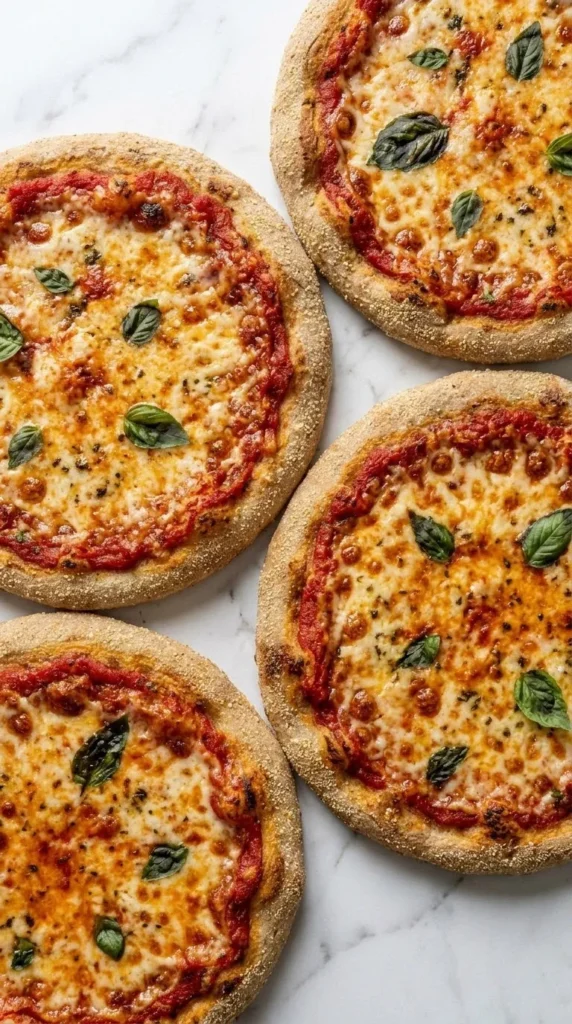 Nahaufnahme von Sauerteig-Pizza — detaillierte Struktur des geschmolzenen Käses und der Blasen auf der krossen Kruste.