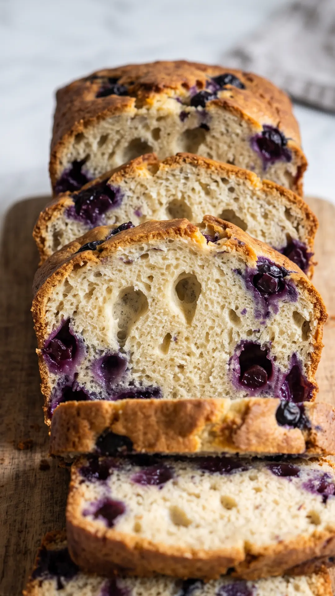 Saftiger Bananen-Beeren-Kuchen ohne Zucker frisch gebacken — Kastenkuchen mit Blaubeeren.