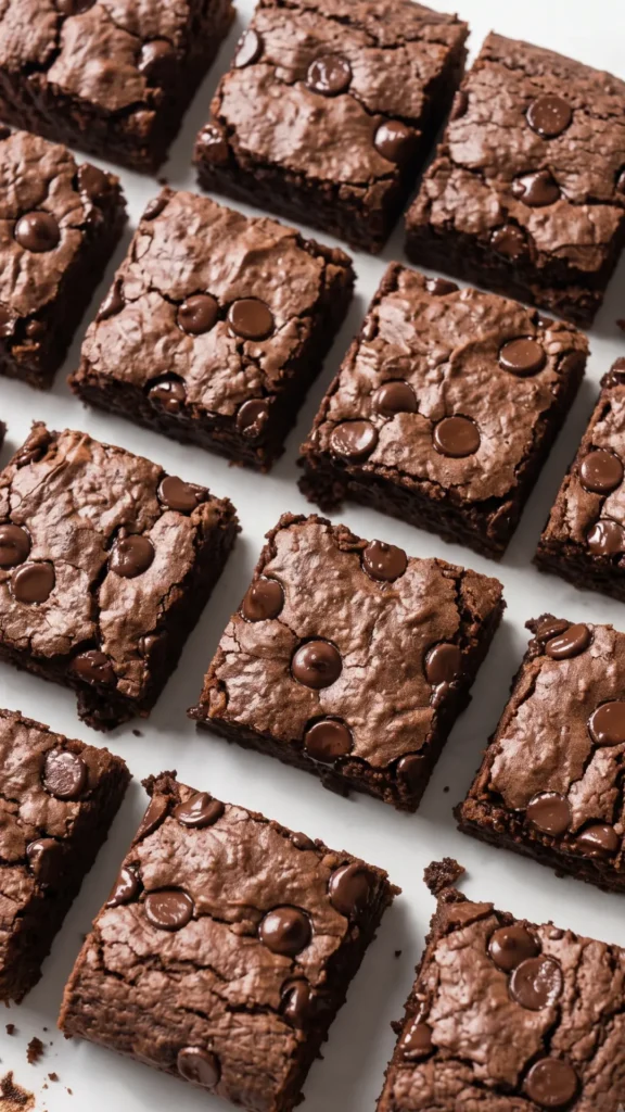 Nahaufnahme von Buchweizen-Brownies — saftig-feuchte Fudgy-Textur mit feinen Schokoladenstücken