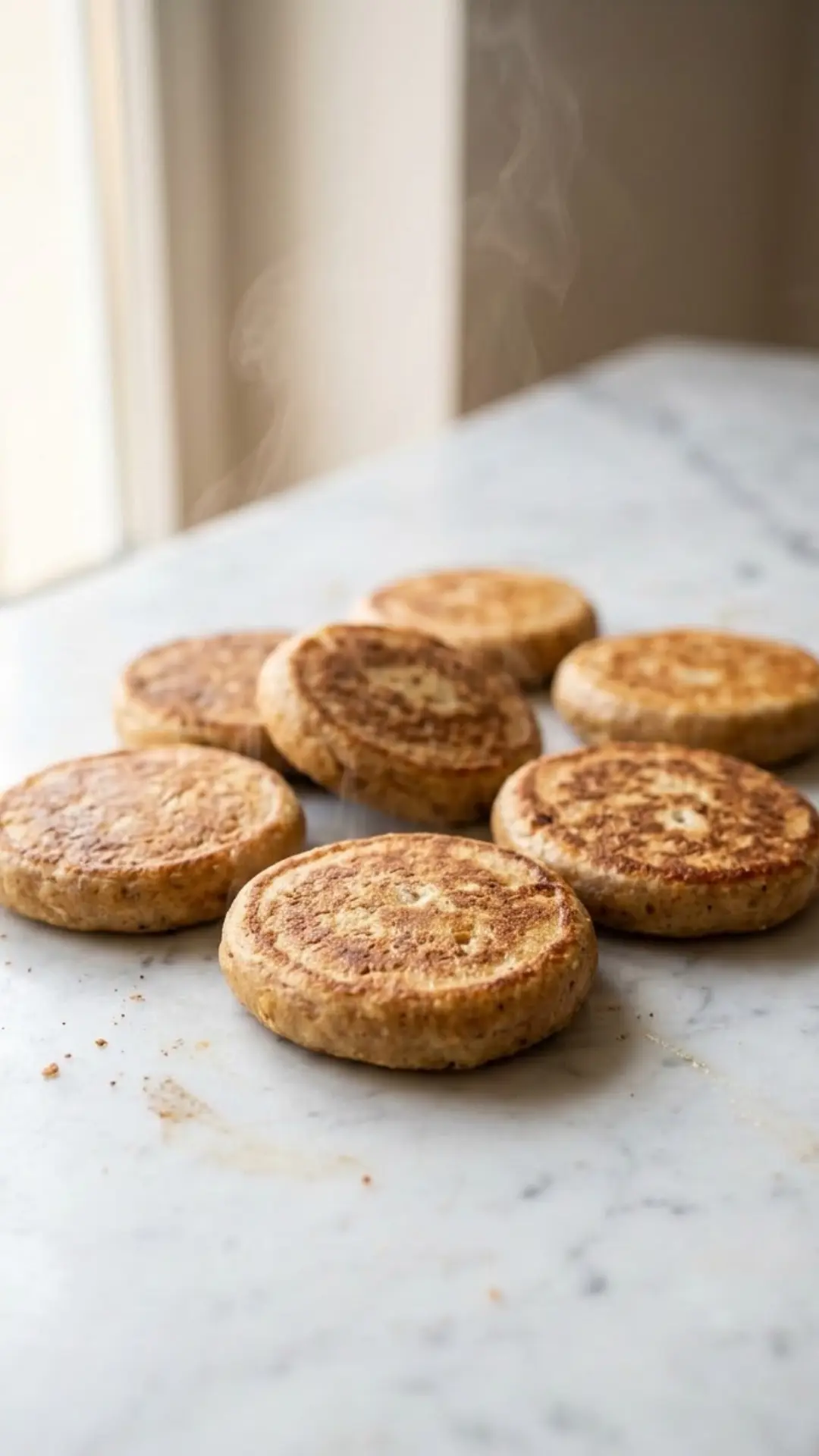 Sauerteig-Pfannkuchen frisch gebacken aus der Froschperspektive — plastische, ansprechende Ansicht der dünnen Eierfladen.