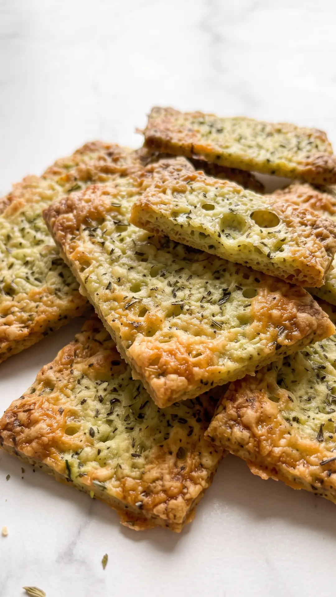 Knusprige Zucchini-Kräcker mit Kräutern frisch gebacken — Low-Carb-Snack mit Parmesan und Kräutern