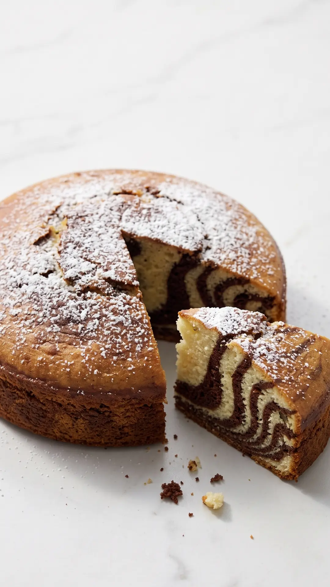 Saftiger Mini Zebrakuchen aus der Froschperspektive — hoher Rührkuchen mit dekorativen Schokostreifen
