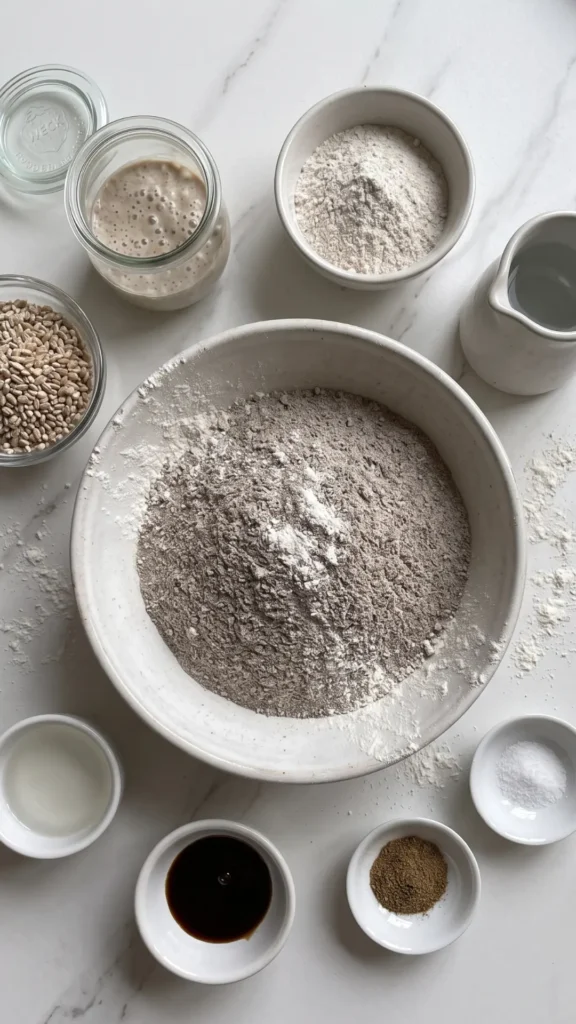 Vollkornbrot, Roggensauerteig, Gerstenschrot, Backstein, Krustenbrot, Vegan