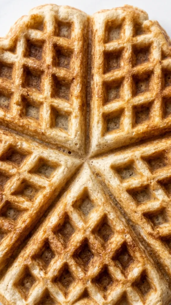 Nahaufnahme von Sauerteig-Waffeln — detaillierte Textur der knusprig braunen Gitterlinien und helleren Vertiefungen