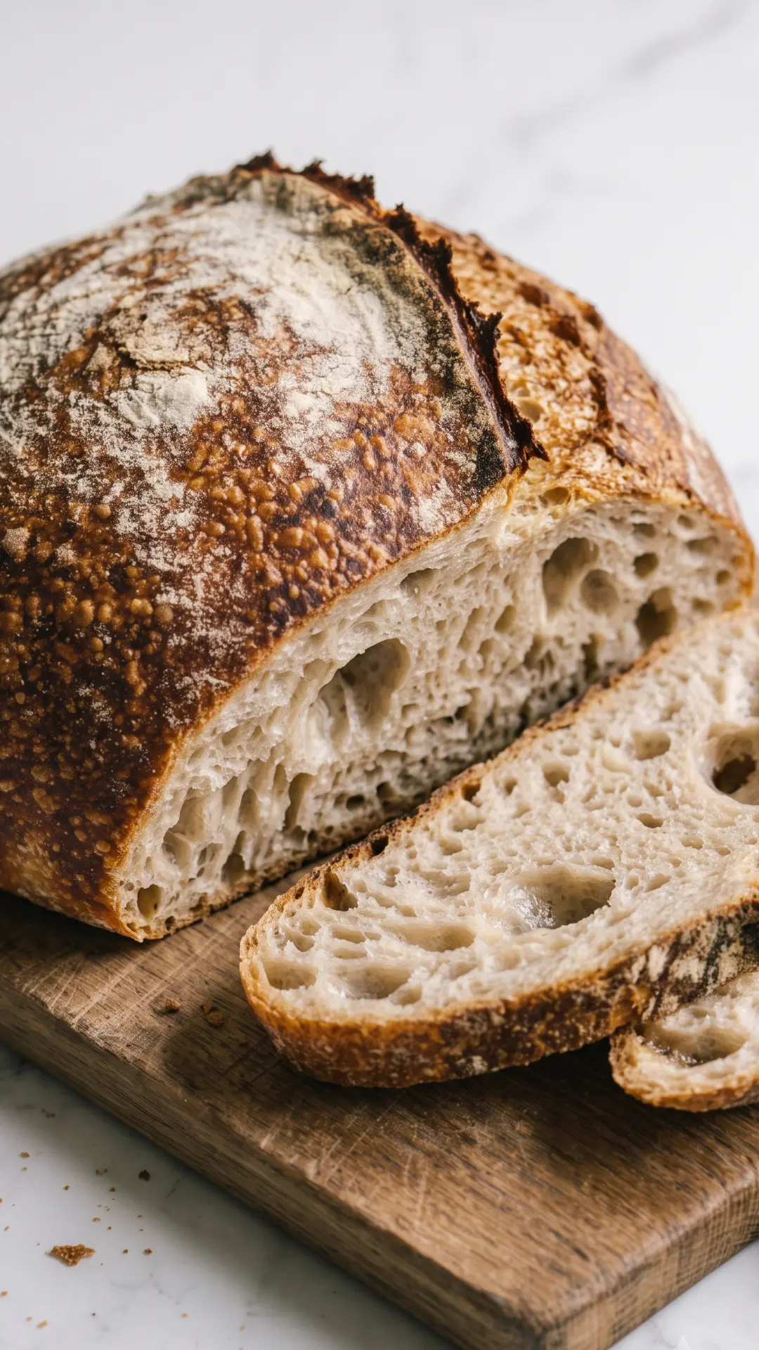 Klassisches Sauerteig-Mischbrot aus Weizen und Roggen mit ausgeprägtem Ausbund, frisch im Gusseisentopf gebacken.