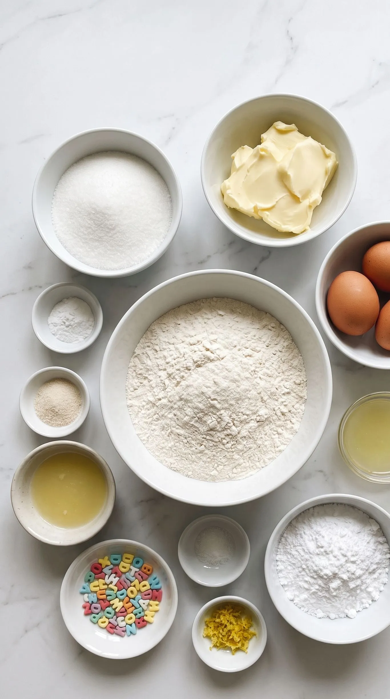 Zutaten für Saftige Einschulungs-Muffins: Mehl, Zucker, Eier und Butter