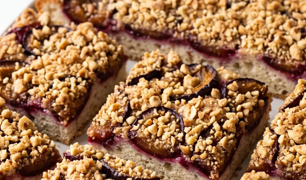 Saftiger Zwetschgen-Streuselkuchen mit Sauerteig & Haselnüssen