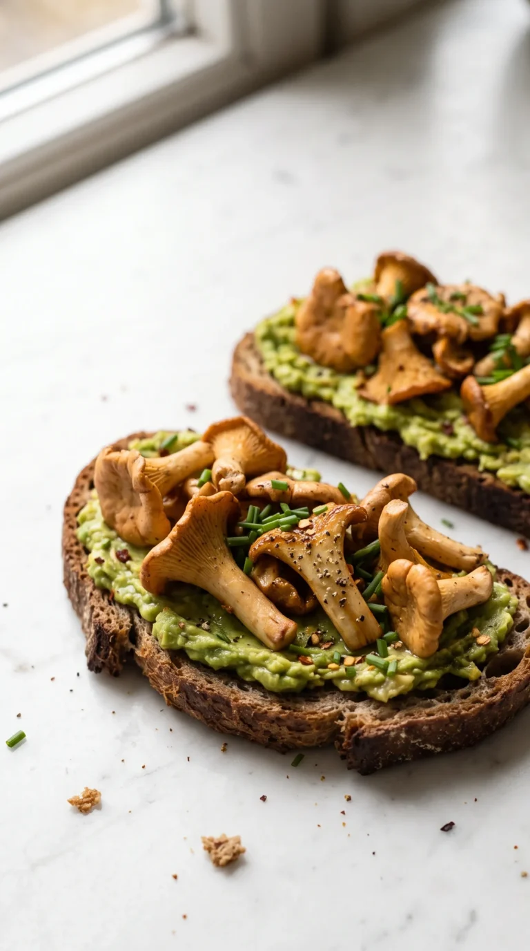Deftiges Pfifferling-Brot: Eiweißbrot mit Avocado & Knoblauch-Pilzen