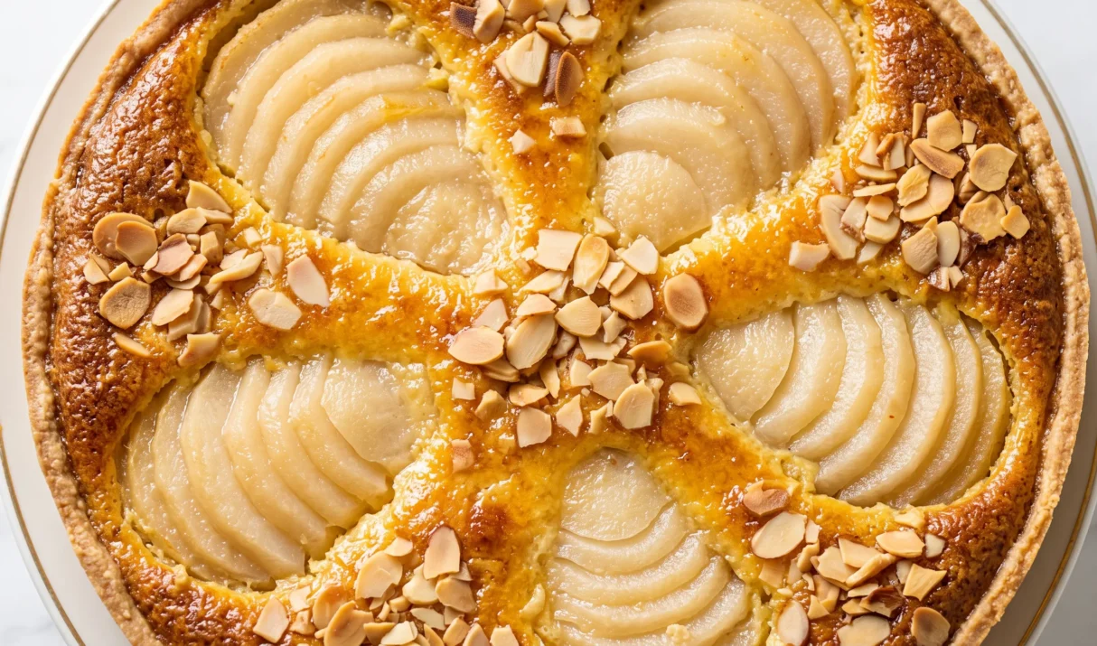 Feiner Birnenkuchen mit Guss: Mürbeteig & Mandeln