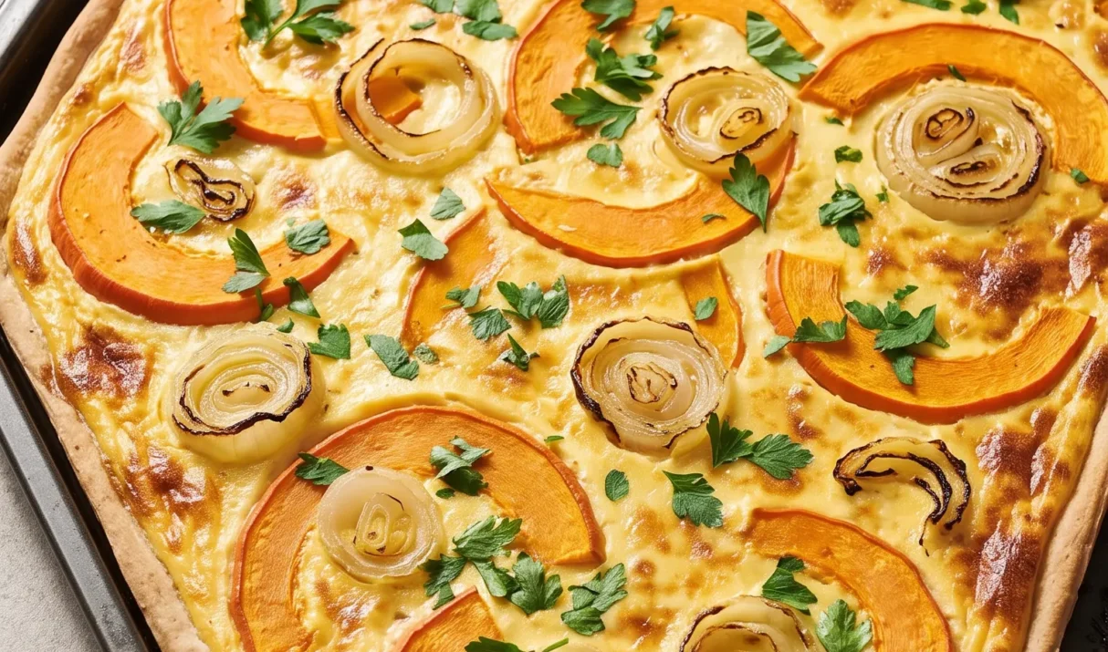 Zwiebel-Kürbis-Kuchen vom Blech: Würzig und saftig