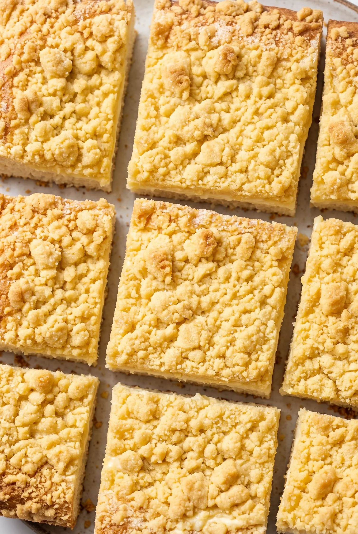 Nahaufnahme der Butterstreusel mit feiner Schmand-Schicht und fluffigem Hefeteig.